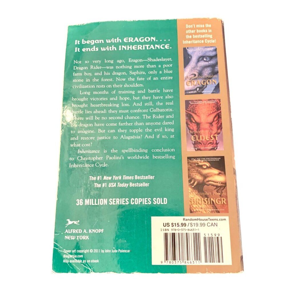 Inheritance Book 4 Inheritance Cycle Series Christopher Paolini Paperback 1st ED - Picture 3 of 9